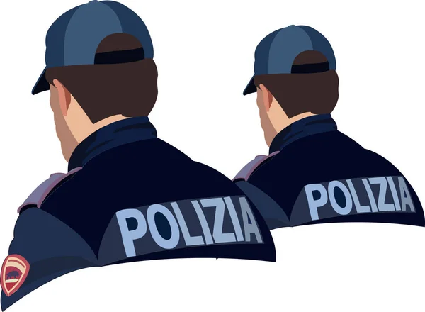 Couple of young policemen on patrol - — Stock Vector