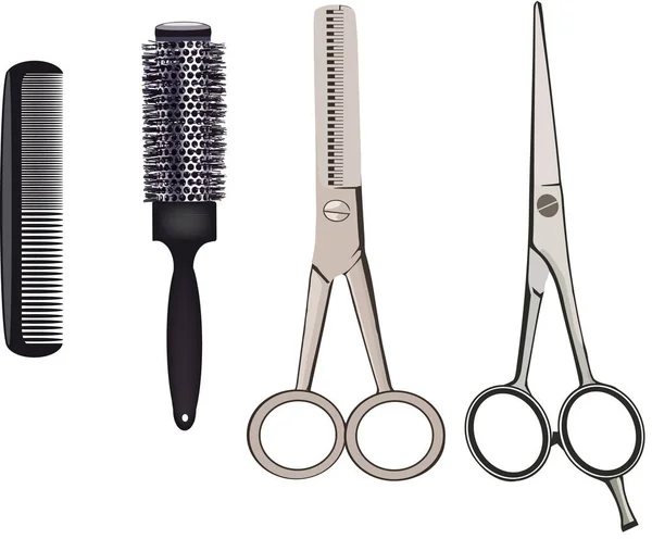 Brush Comb Barber Scissors — Stock Vector