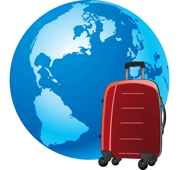 Suitcase planet earth departure long journey-suitcase planet earth departure long journey- — Stock Vector