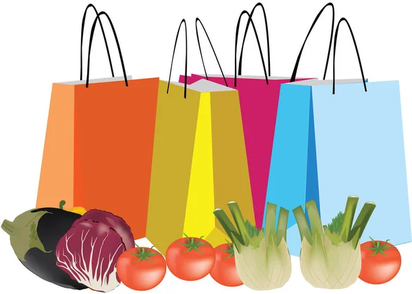 Colored Paper Containers Vegetable Purchases — Stockvector