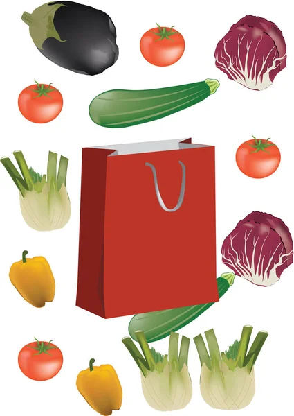 Colored Paper Bag Vegetables — Stock Vector