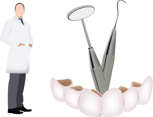 Prótesis Dental Dentista Mecánico Con Herramientas — Vector de stock