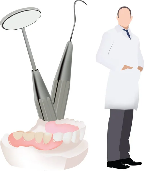Prótesis Dental Dentista Mecánico Con Herramientas — Archivo Imágenes Vectoriales