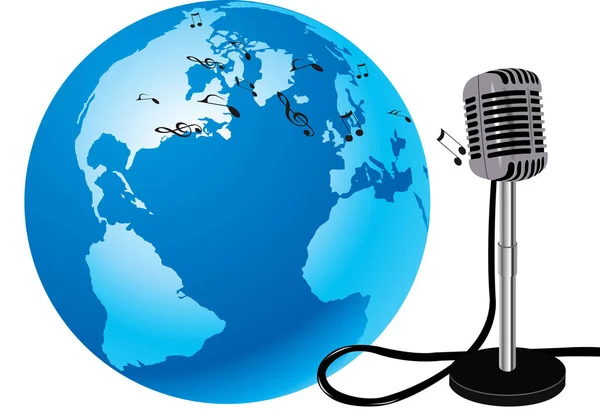 Planeta Ziemia Słucha Muzyki Mikrofonu — Wektor stockowy