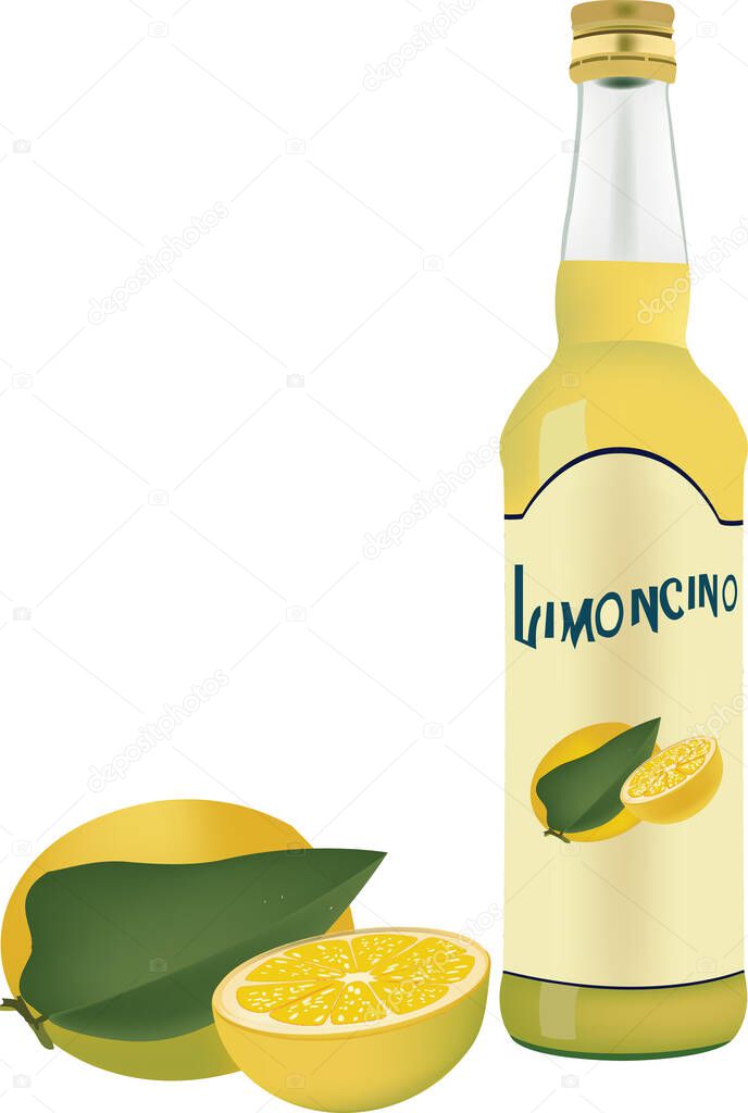 lemon flavored liqueur limoncello with lemon