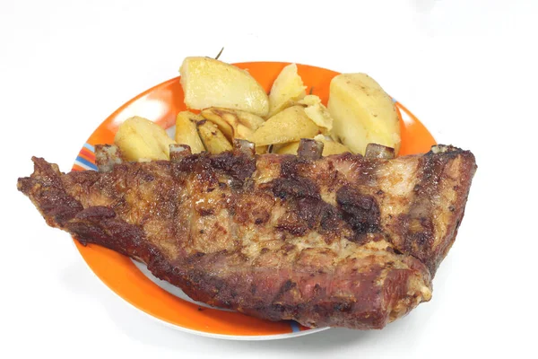 Baked Potatoes Grilled Pork Ribs — Stock Photo, Image