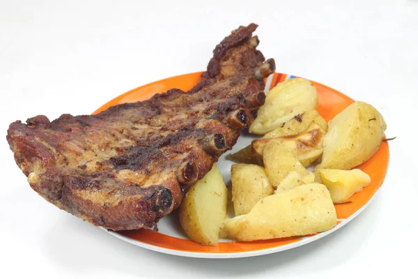 Baked Potatoes Grilled Pork Ribs — Stockfoto