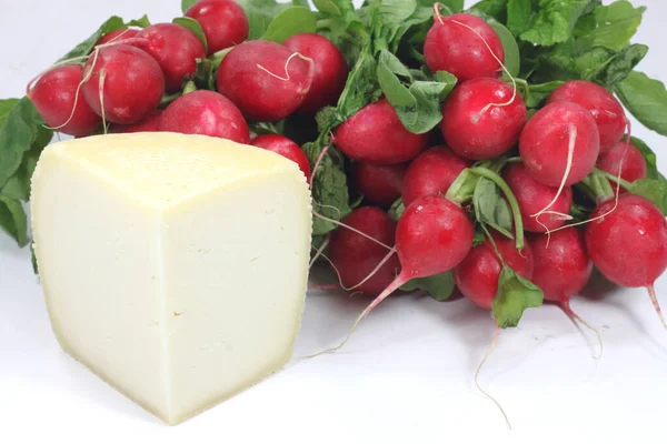 Groupe végétal de radis rouges au fromage à pâte molle- — Photo