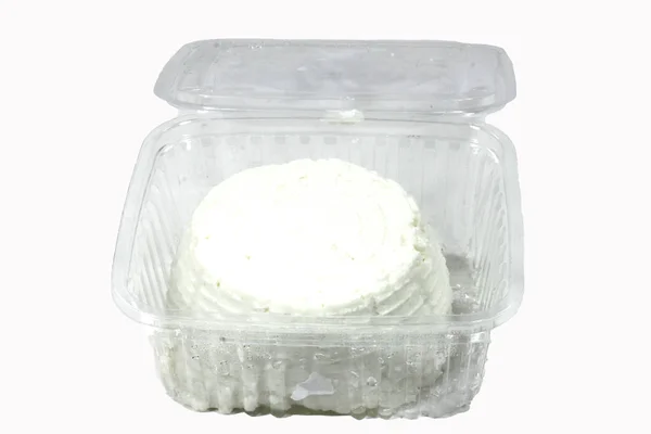 Soft pecorino and ricotta cheeses in tubs- — Stock Photo, Image