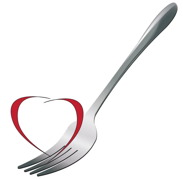 Fourchette Avec Symbole Coeur Dessus — Image vectorielle
