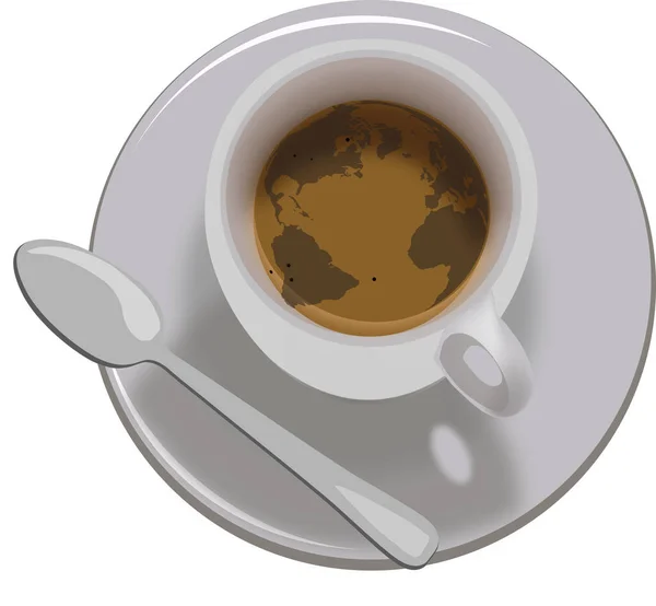 Φλιτζάνι Καφέ Από Πάνω Εικόνα Πλανήτη — Διανυσματικό Αρχείο