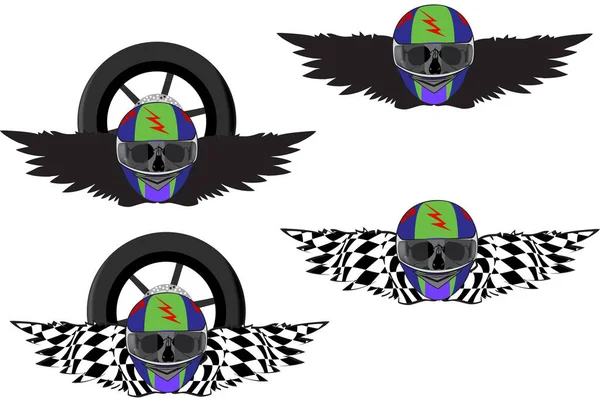 Mechanical Sticker Motorcycling Skull — Stock Vector