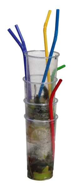 Vasos Plástico Para Bebidas Con Paja Vacía — Foto de Stock