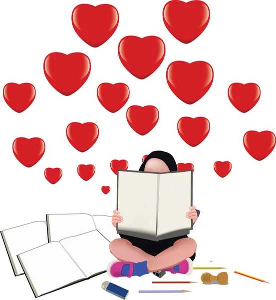 Μικρό Κορίτσι Βιβλίο Στο Χέρι Μελέτες Αγάπη — Διανυσματικό Αρχείο