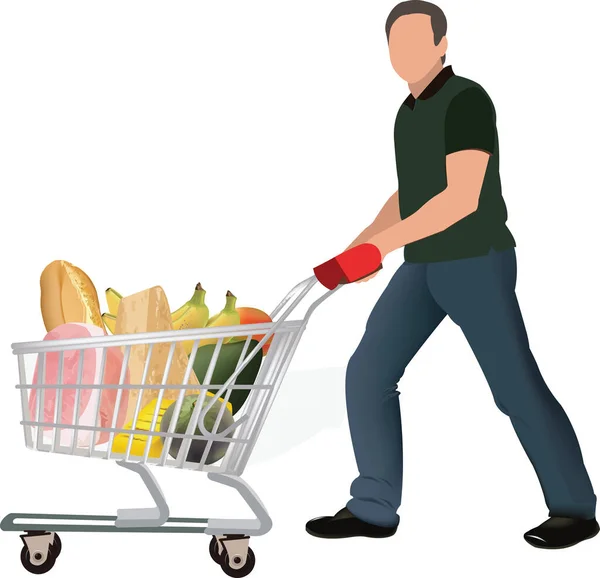 Person Full Shopping Cart — Vetor de Stock