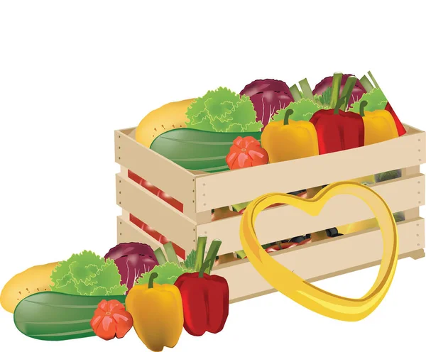 Большая Коробка Свежих Сезонных Овощей — стоковый вектор