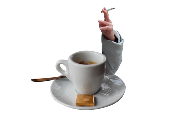 Smoking Cigarette Relaxation Drinking Coffee — Stock Photo, Image