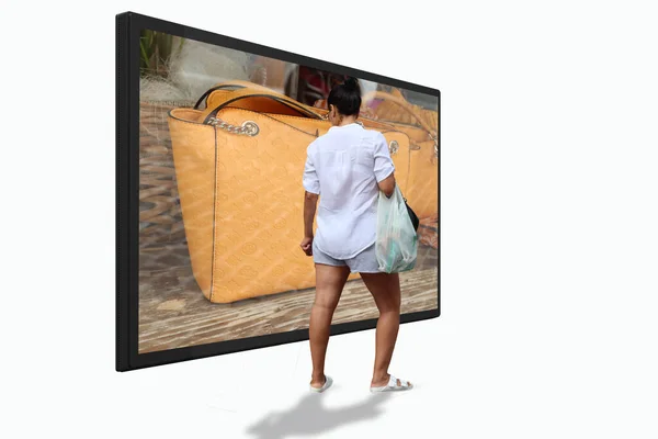 Woman Watches Television Models Bags — 图库照片