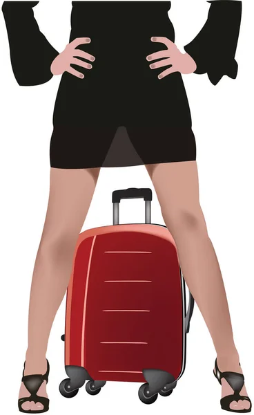 Buste Inférieur Femme Avec Mini Jupe Sexe Valise Rouge — Image vectorielle