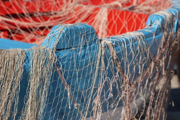 Fischernetz Zum Trocknen Auf Dem Boot — Stockfoto