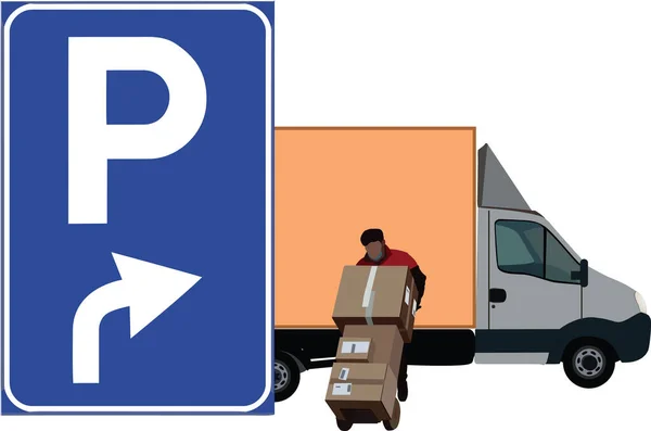 Free Parking Sign Loading Unloading Van — Stock Vector