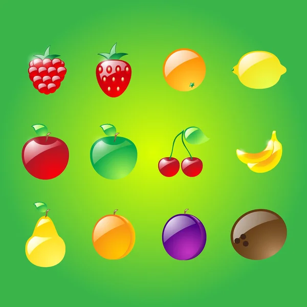 Conjunto de frutas brillantes — Vector de stock