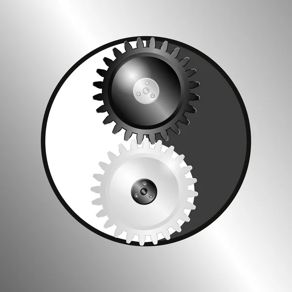 Fond métallique avec pignons. Symbole yin yang . — Image vectorielle