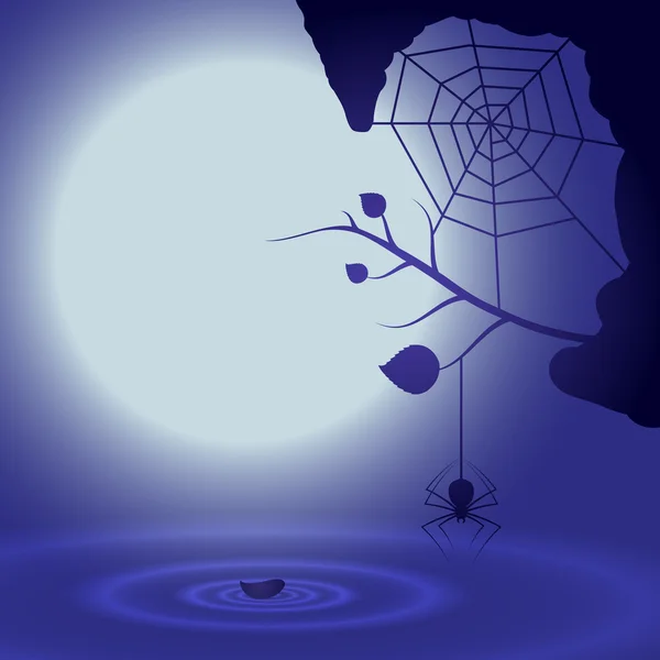 Halloween Hintergrund mit Vollmond und Spinne. — Stockvektor