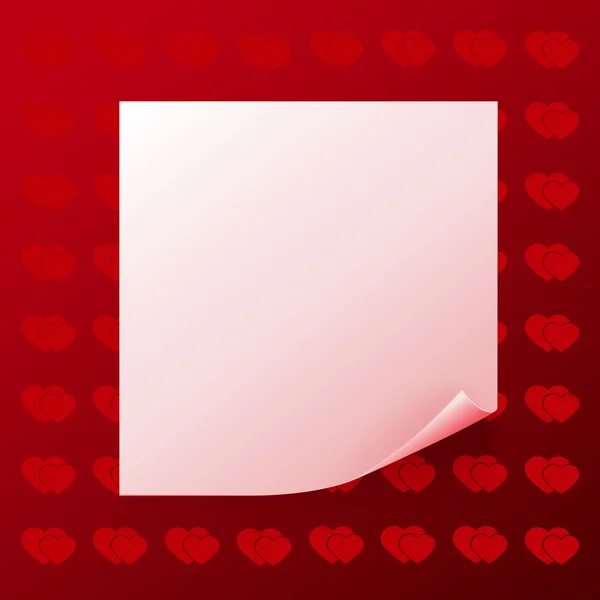 Note sur fond rouge avec des cœurs — Image vectorielle