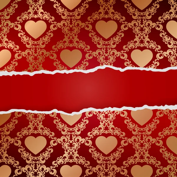 Ragged paper with pattern of hearts — Stock Vector