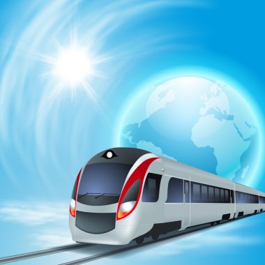 yüksek hızlı tren, globe ve sun ile kavram arka plan.