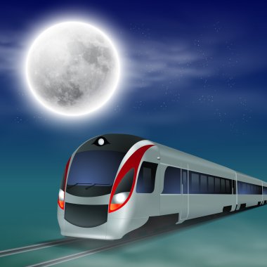 gece dolunay ile yüksek hızlı tren.