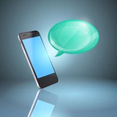 hareket eden telefon ile parlak konuşma balonu.