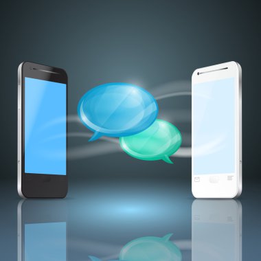 parlak konuşma balonları ile cep telefonları.