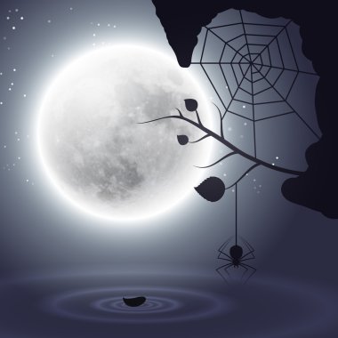 Halloween geçmiş ay ve örümcek ile.
