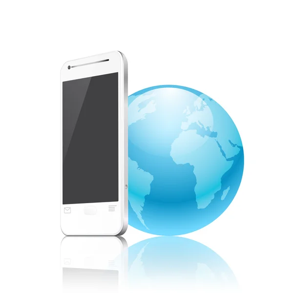 Telefon und Erde, mobiles Internet-Konzept — Stockvektor