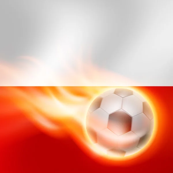 Brandende voetbal op Polen vlag achtergrond — Stockvector