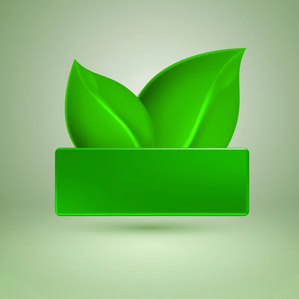 Zwei grüne Blätter. Etikett mit Platz für Text. — Stockvektor