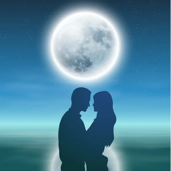 Dolunay ve siluet çift gece denize sıfır.