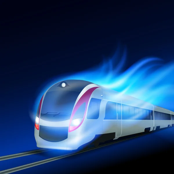 Train à grande vitesse en mouvement flamme bleue la nuit . — Image vectorielle