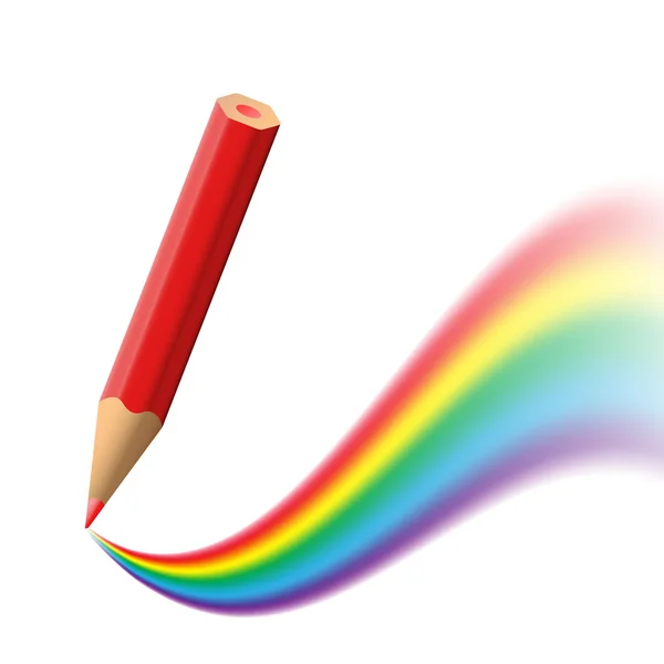 Background with red pencil painting rainbow. Conceptual illustration. — Stock Vector