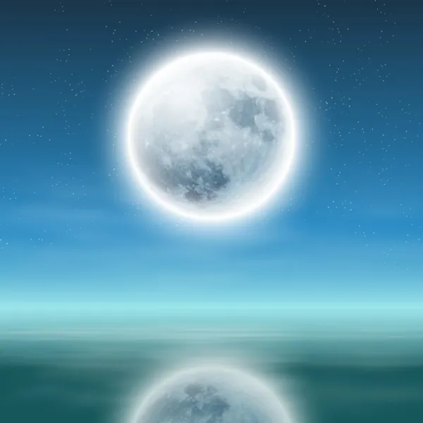 Full moon with reflection on water at night. — Stock Vector