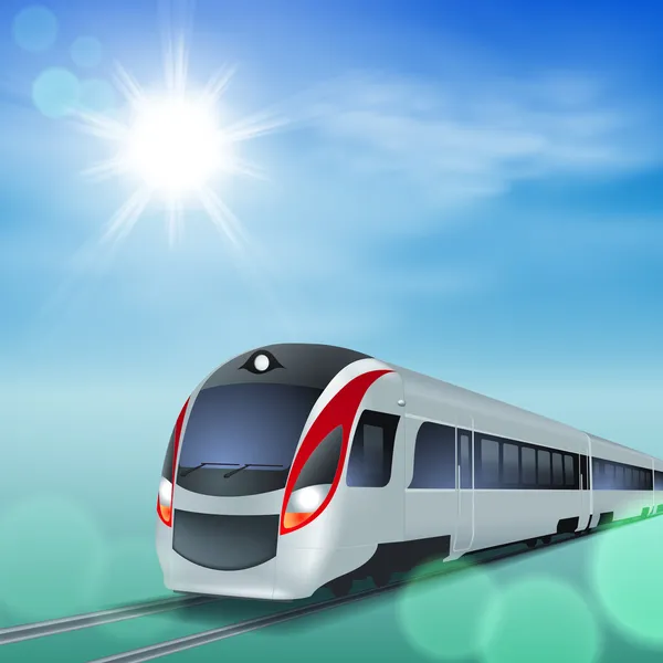 Train à grande vitesse à une journée ensoleillée . — Image vectorielle