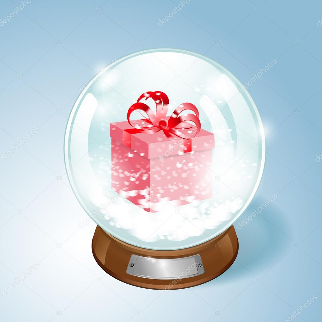 Christmas Snow globe with the gift and the falling snow