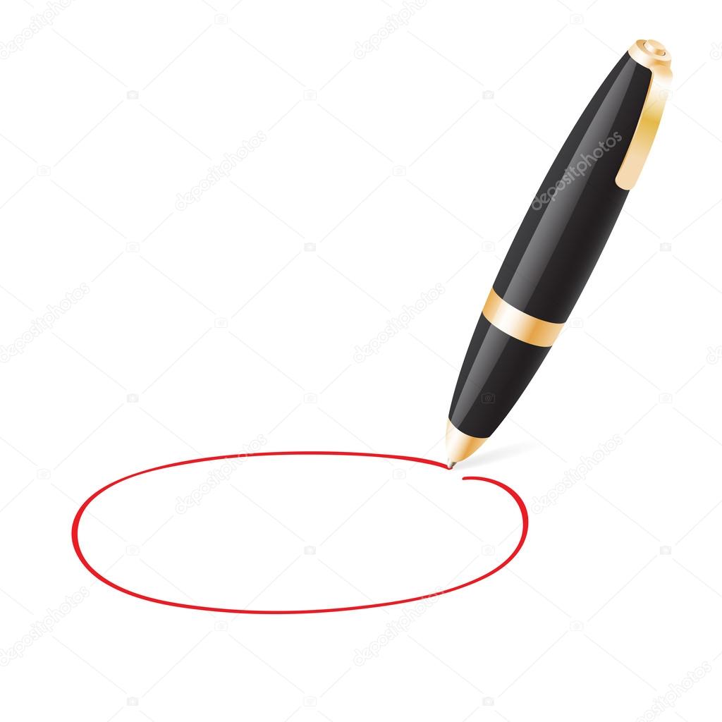 Ball pen draws jauntily circle on a white background
