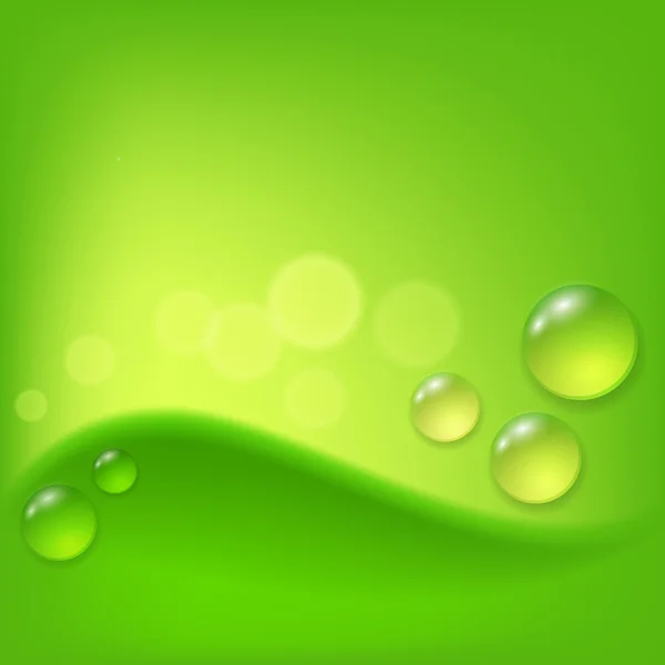 Green abstract background with drop of dew. — Stockvector