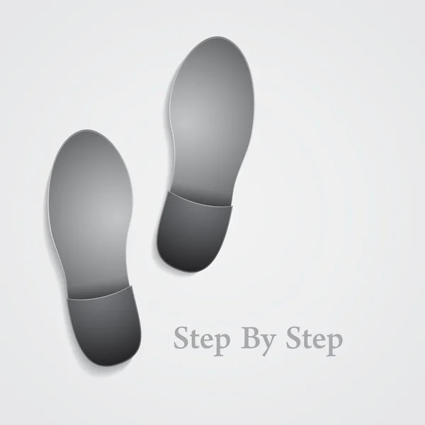Konzeptioneller Schritt für Schritt Fußabdruck auf grauem Hintergrund — Stockvektor