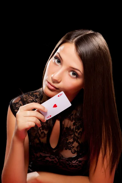 Young woman playing in the gambling — Stock Photo, Image