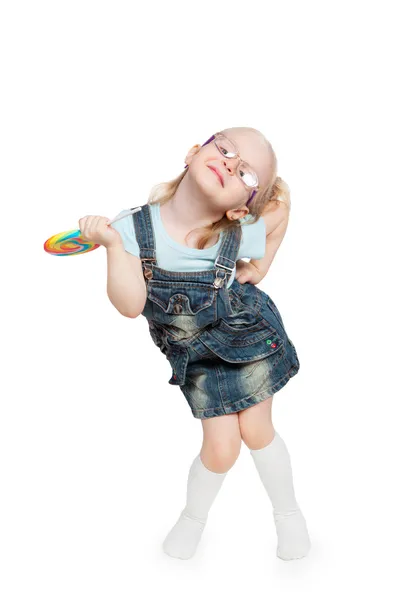 Kleines Mädchen mit großem Lutscher — Stockfoto