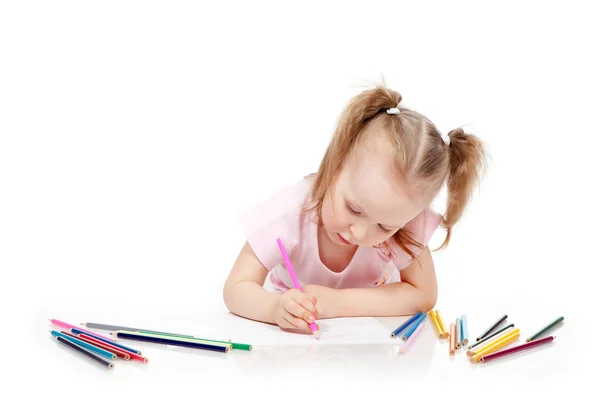 Girl drawing pencil on paper — Stock Photo, Image